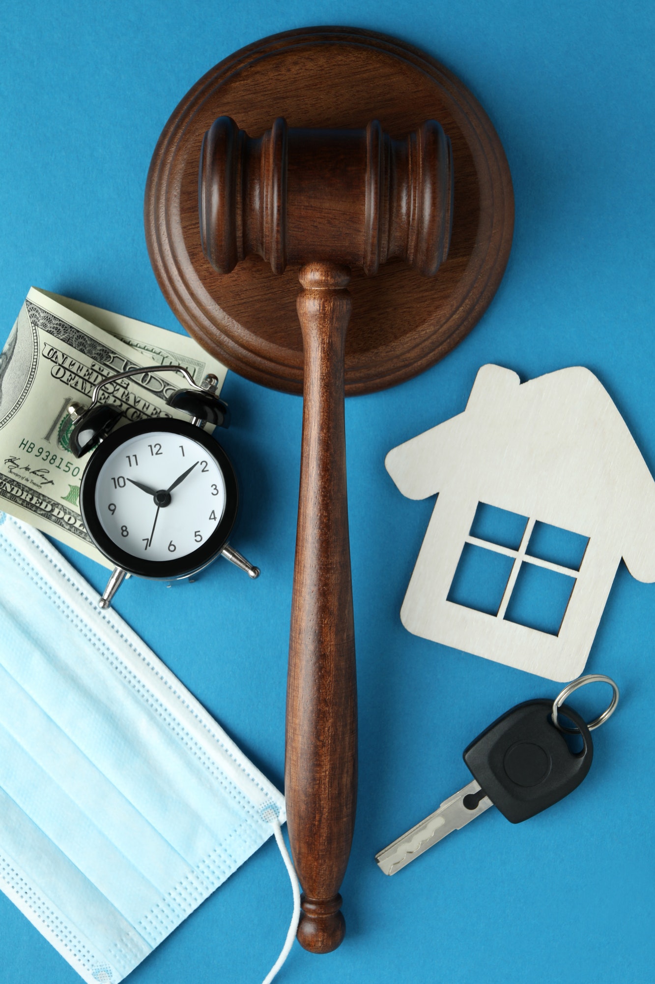 Law concept with judge gavel on blue background